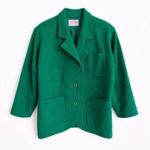 Vtg Pendleton Blazer Sz 8 Green Virgin Wool Two Button Made USA Boxy Cut